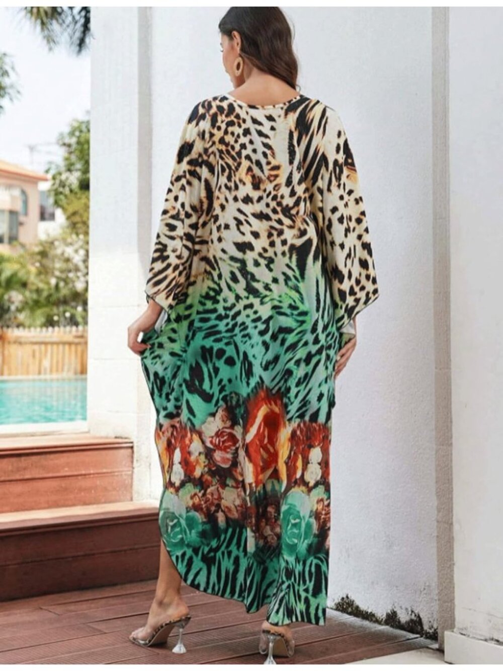 Women's Plus Size Kaftan Maxi Dress Batwing Sleeve Beach Cover Up-8759-color17 - Picture 5 of 6